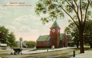 CT - Ansonia. Public Library and Annasewell Fountain