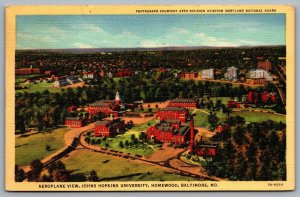 Postcard Baltimore MD c1935 Aerial View John Hopkins University Homewood Linen