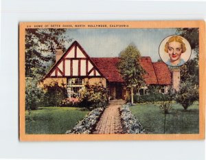 Postcard Home of Bette Davis North Hollywood California USA