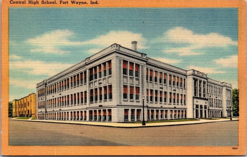 Vtg Fort Wayne Indiana IN Central High School 1940s Old Linen View Postcard