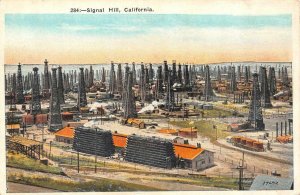 SIGNAL HILL, California CA   OIL FIELD~DERRICKS Bird's Eye View c1920's Postcard