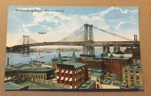 VINTAGE UNUSED PC EARLY 1900'S WILLIAMSBURG BRIDGE, BI-PLANE NEW YORK CITY, N.Y.