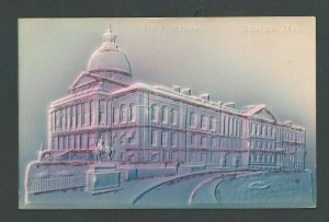 Ca 1904 Post Card Boston MA State Hall In Brown Dk Blue & Pink Glitter--