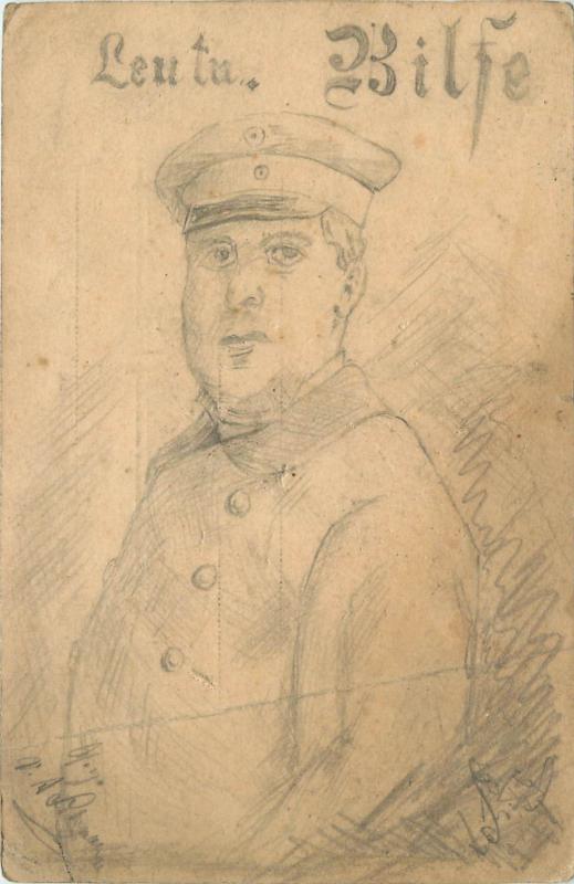 Konigreich Bayern Postkarte lieutenant portrait handmade drawing world war I 