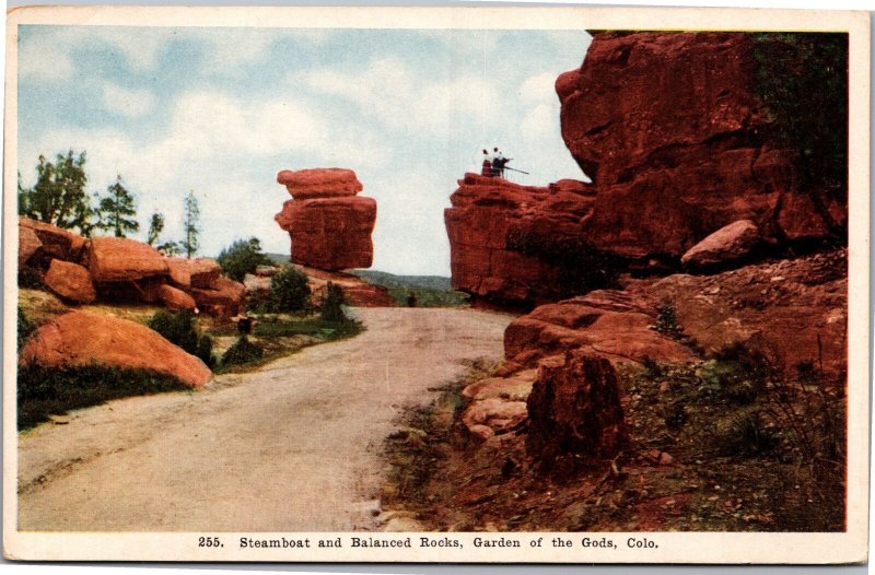 Postcard CO Garden of the Gods Steamboat and Balanced Rock