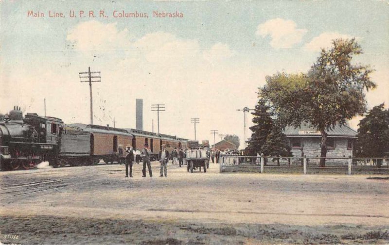 Columbus Nebraska UPRR Depot Main Line Train Station Postcard AA2285