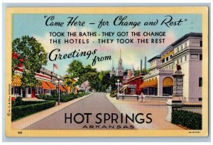 Hot Springs Arkansas Postcard Came Here Change Rest Hotels Greeting 1947 Vintage