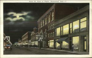 Hammond IN State St. East at Night c1920 Postcard