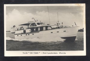 RPPC FORT LAUDERDALE FLORIDA BOAT YACHT ON TIME VINTAGE REAL PHOTO POSTCARD