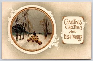 Christmas Greetings And Best Wishes Winter Snow Sheep In Pastures Postcard