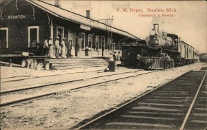 Stanton Michigan MI PM RR Train Depot Station c1910 Postcard