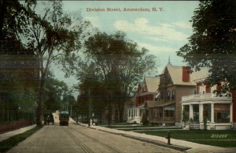 Amsterdam NY Division Street Trolley c1910 Postcard