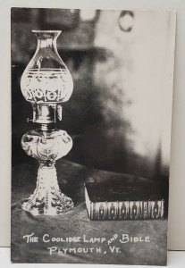 The Coolidge Lamp and Bible Plymouth Vt. Photo Postcard C8