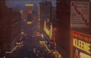 New York City NYC NY Times Square at Night Neon Signs Vintage Postcard