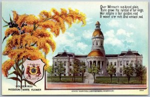 Jefferson City Missouri c1910 Postcard State Capitol and Golden Rod State Flower