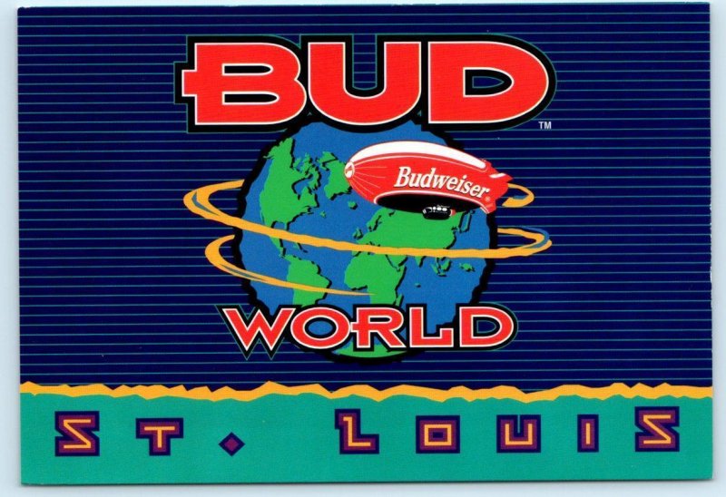 ST. LOUIS, MO ~ Large Letter BUD WORLD Globe & Blimp 1996 ~ 4x6 Postcard