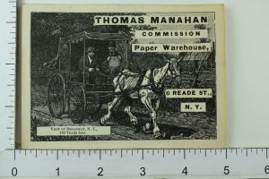 1870's-80's Thomas Manahan Commission Paper Warehouse NY Engraved Trade Card F75