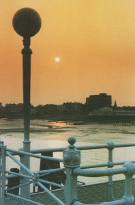 Worthing Sussex Evening Tide Golden Sunset Sky 1983 Postcard