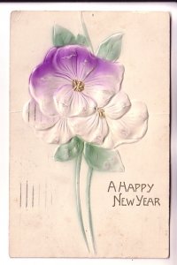 Silkscreened Embossed Pansy, Happy New Year, Used Chicago, 1907