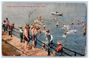 1910 Public Baths At Harriet Island Bathing Kids St. Paul Minnesota MN Postcard