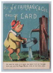 Anthropomorphic Pig Victorian Trade Card NK Fairbank Water Pump Trimmed