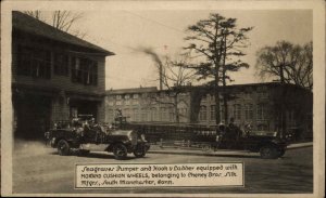 South Manchester Connecticut CT Fire Station & Engines Real Photo Card