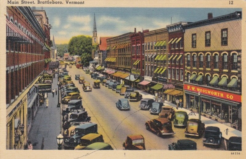 Vermont Brattleboro Old Cars Main Street Woolworth 1941 sk3431