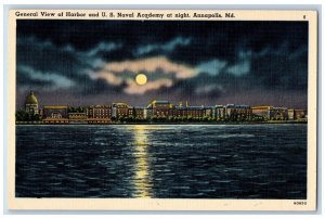 Annapolis Maryland Postcard General View Harbor US Naval Academy c1940 Vintage