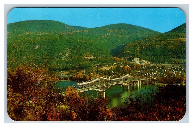 Kootenay Lake Bridge Aerial View Nelson British Columbia UNP Chrome Postcard S8