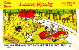 Wyoming Evanston Greetings From Ember's Cafe Couple In Car Driving Throu...