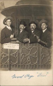 Studio Props Texas Train Men Pistols Guns c1910 Real Photo Postcard