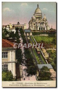 Old Postcard Paris Basilique du Sacre Coeur and Montmartre Funicular Reservoir