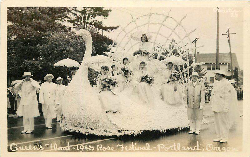 Queens Float 1948 Rose Festival Portland Oregon RPPC real photo postcard 877