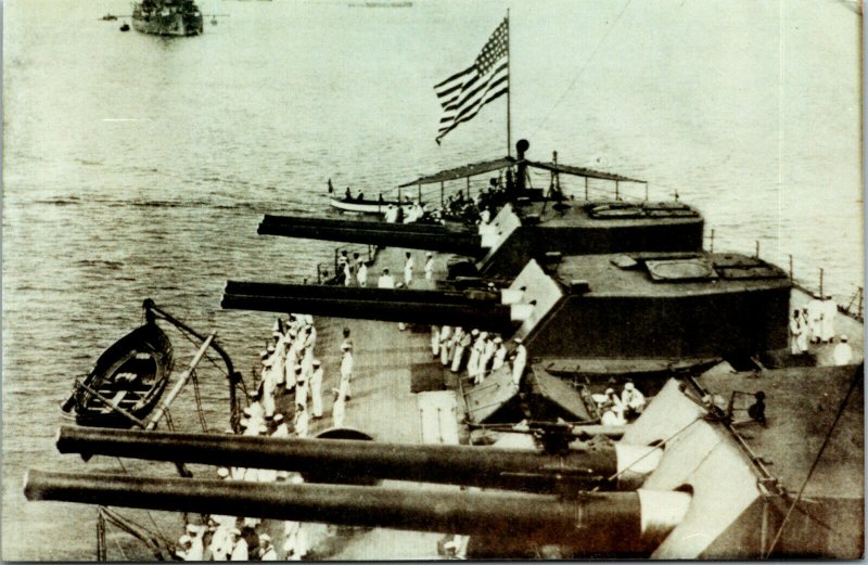 Vtg View Aft Guns Battleship USS Deleware BB 28 US Navy RPPC Real Photo Postcard