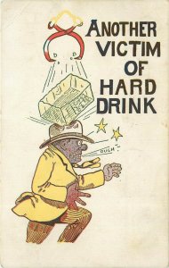 1909 Comic Postcard; Ice Block Drops on Man's Head, Another Victim of Hard Drink