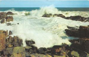 Maine~Foaming & Pounding Surf Along Rocky Coast~1950s Postcard