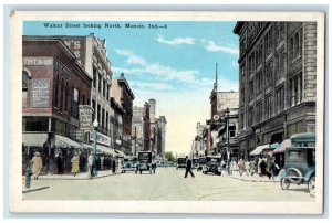 Walnut Street Looking North Cars Stores Shop View Muncie Indiana IN Postcard