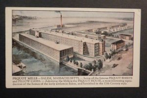 Mint USA Advertisement Postcard Pequot Mills Salem MA Sheets and Pillow Cases