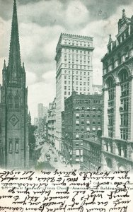 Vintage Postcard 1910's Lower Broadway Trinity Church American Surety New York