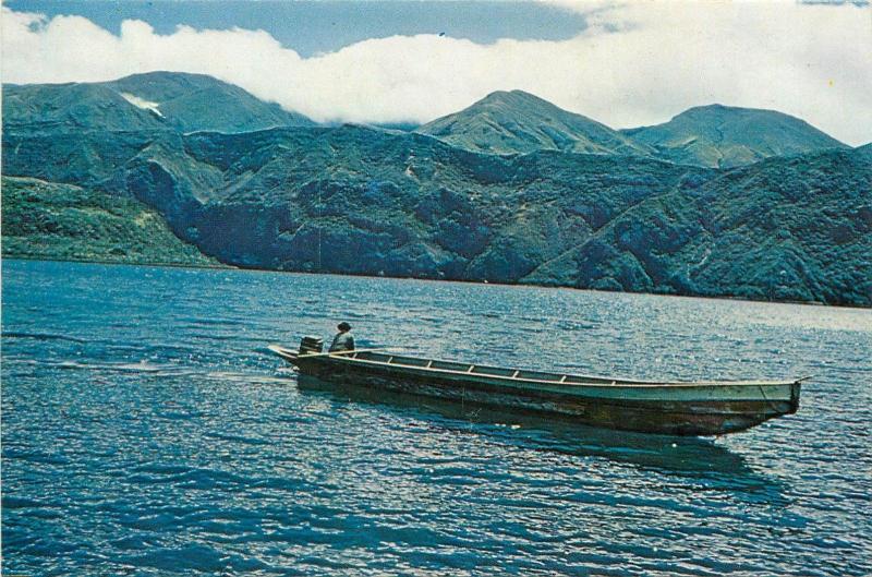 Ecuador Imbabura beauty of Cuicocha Lake in the heart of a volcano, boat