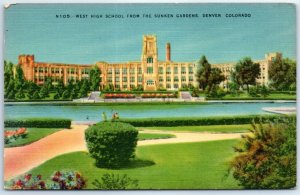 Postcard - West High School From The Sunken Gardens - Denver, Colorado