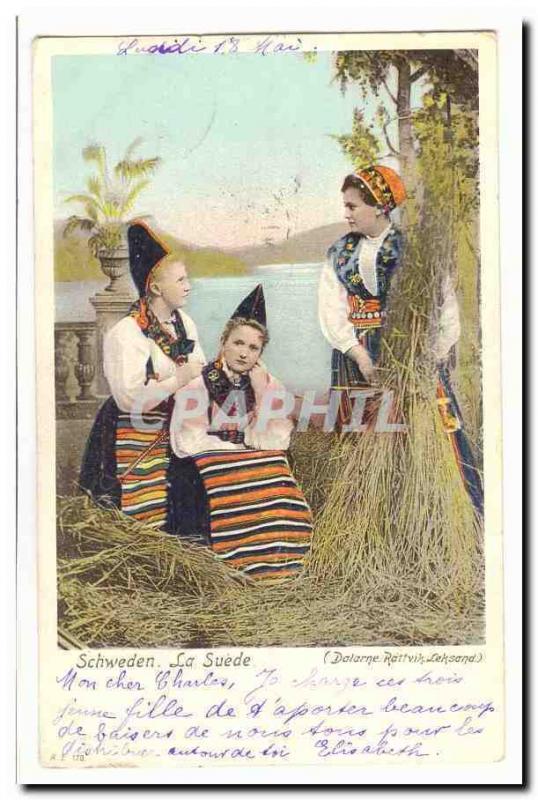  Vintage Postcard Schweden Sweden Dalarne Rattvik Leksand (women caps Sweden fol