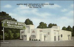 New Orleans LA Martin Bros Drive In Restaurant Linen Postcard