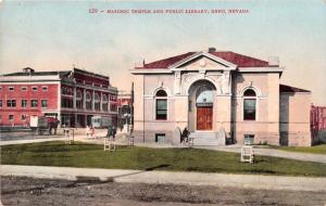 RENO NEVADA MASONIC TEMPLE  & PUBLIC LIBRARY~EDWARD MITCHELL PUBL  POSTCARD 1910