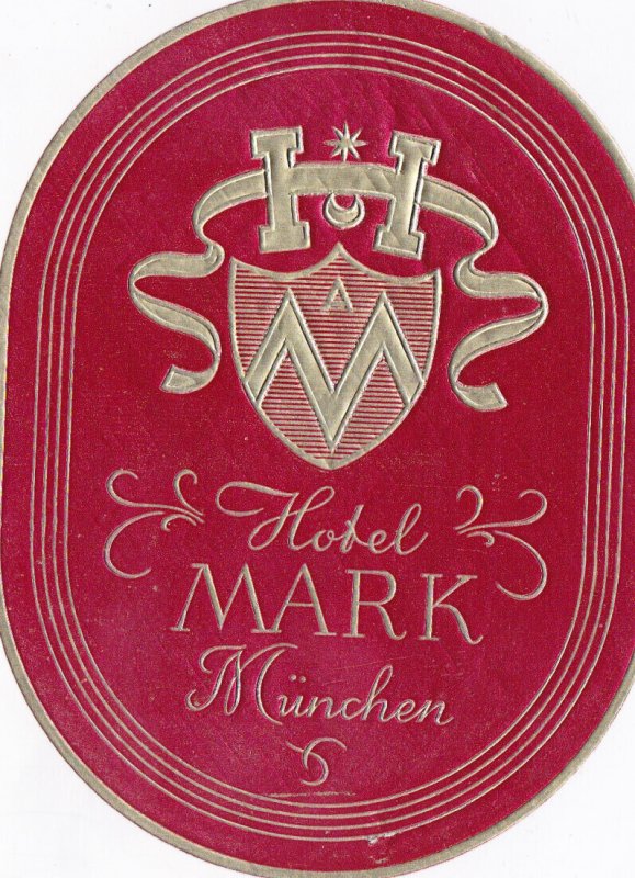 Germany Muenchen Hotel Mark Vintage Luggage Label sk2086