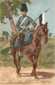 Militar, dragoner, on horse Nice antique German postcard