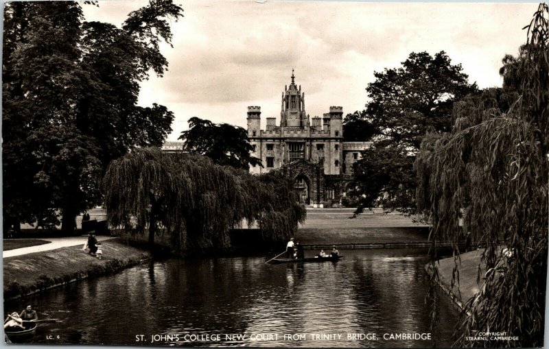 Vtg St Johns College New Court Trinity Bridge Cambridge England RPPC Postcard