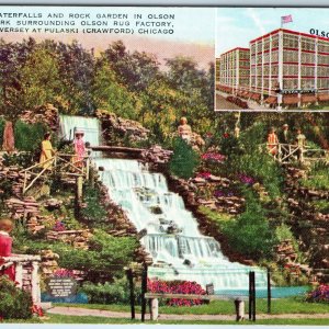 c1920s Chicago, ILLs. Waterfalls Rock Garden Olson Park Rug Factory Pulaski A206