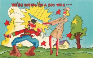 Patriotic Propaganda Army WAC Comic Humor Asheville linen Postcard 21-8845