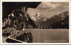 Switzerland Axenstrasse mit Flüelen und Bristenstock Vintage RPPC C176